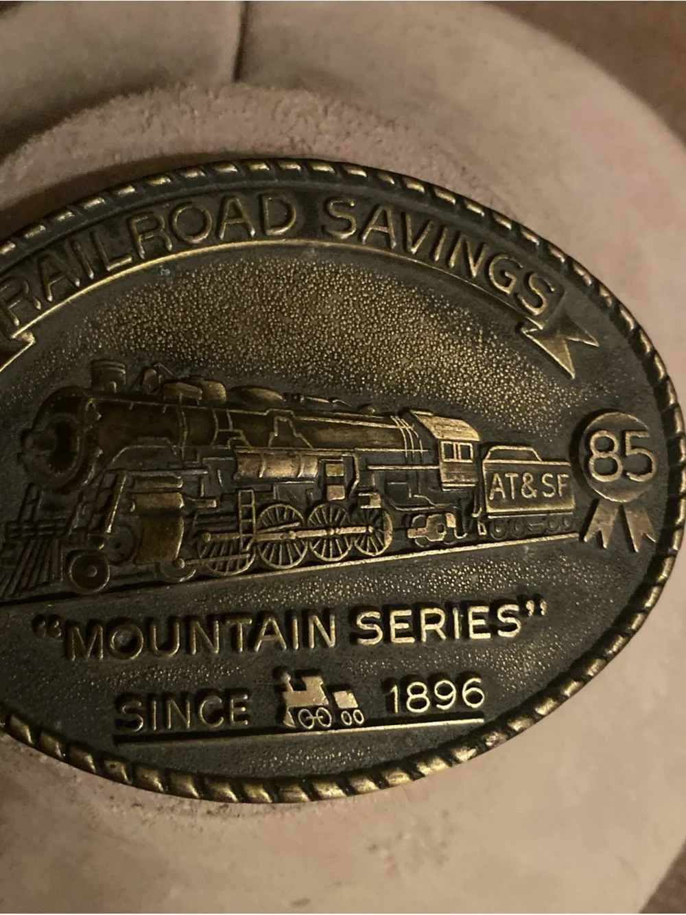 1985 Railroad Savings Mountain Series Train Belt Buckle